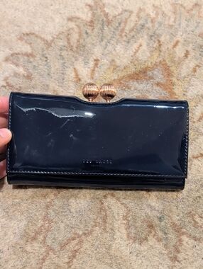 Ted Baker Patent Leather Bobble Kiss-Lock Wallet Matinee Rose Gold Hardware
